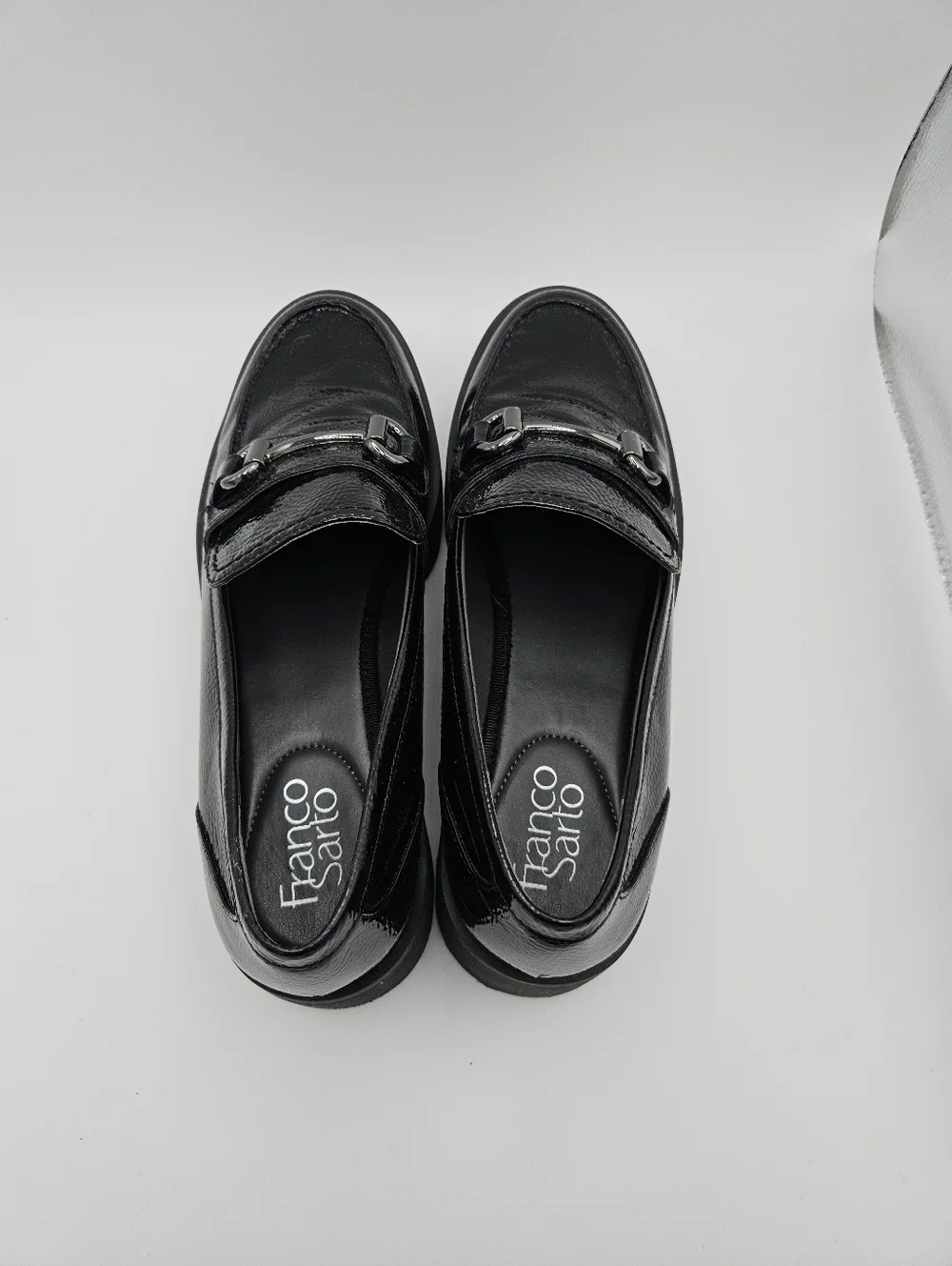 Franco Sarto Bergamot black patent lug sole loafers size 8.5M